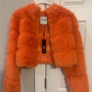 Fashion Nova Bright Orange Faux Fur Cropped Jacket